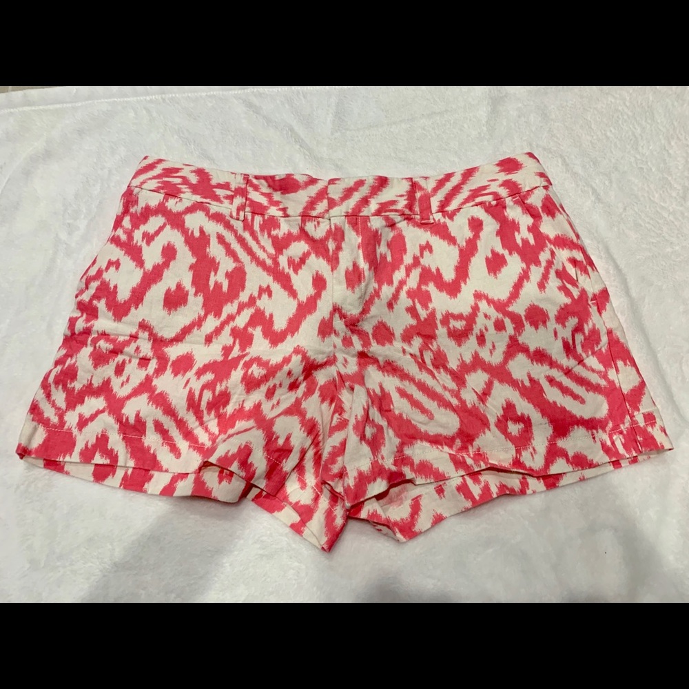 Loft coral pink Ikat linen shorts